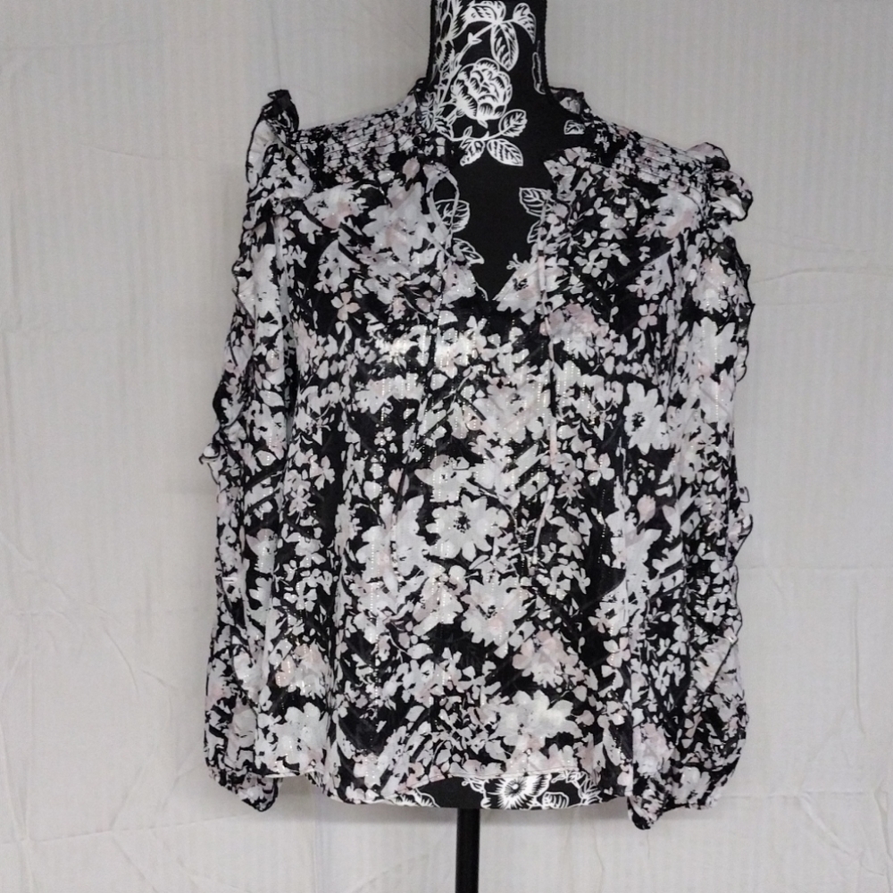 Express Sheer Ruffle Shoulder Blouse